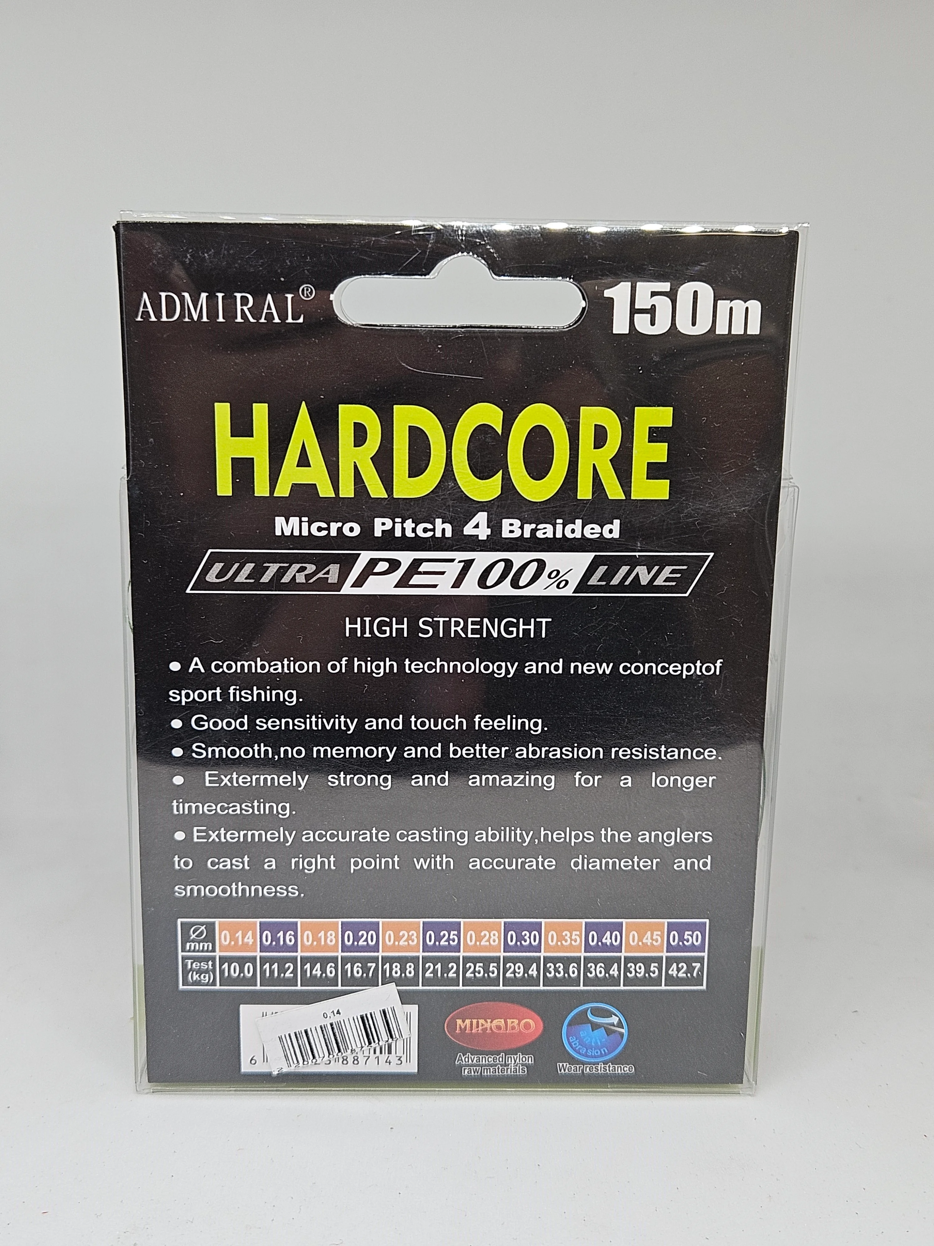 Плетенка 150м., Admiral Hardcore Х4,  зеленая, плетеный шнур, леска