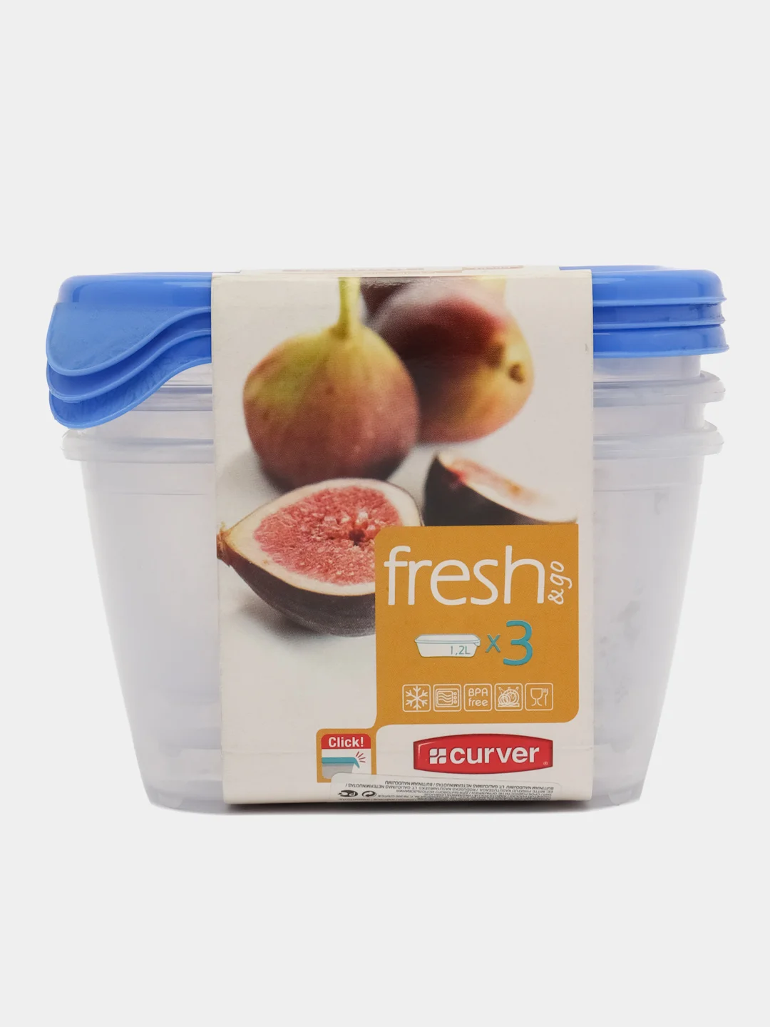 Набор контейнеров для СВЧ FRESH&GO 3х1.2л голубые квадратные