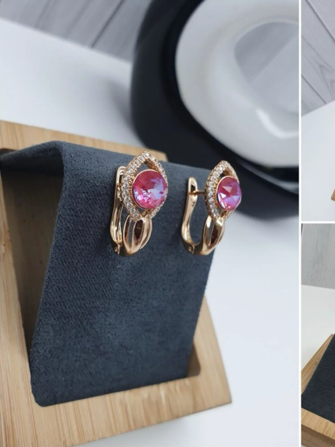 Фуксия серьги с камнем, бижутерия