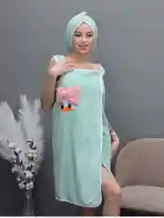 Салатовый банный халат женский для сауны,бассейна,спортзала,полотенце-килт из микрофибры и чалма