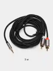 Серый металлик аудио кабель AUX тюльпаны 3.5 мм RCA 2 (папа) - 3.5 Jack (папа), от 1м и до 20м