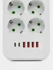 Белый сетевой фильтр, удлинитель, пилот 6 EU, 4 USB, 2 type-C