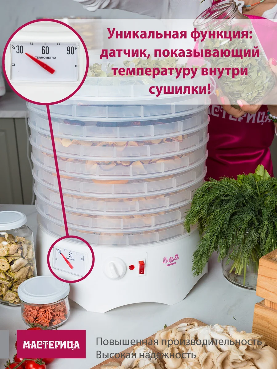 Сушилка для овощей и фруктов Мастерица EFD-0602VM, 6 поддонов + 2 для пастилы в подарок