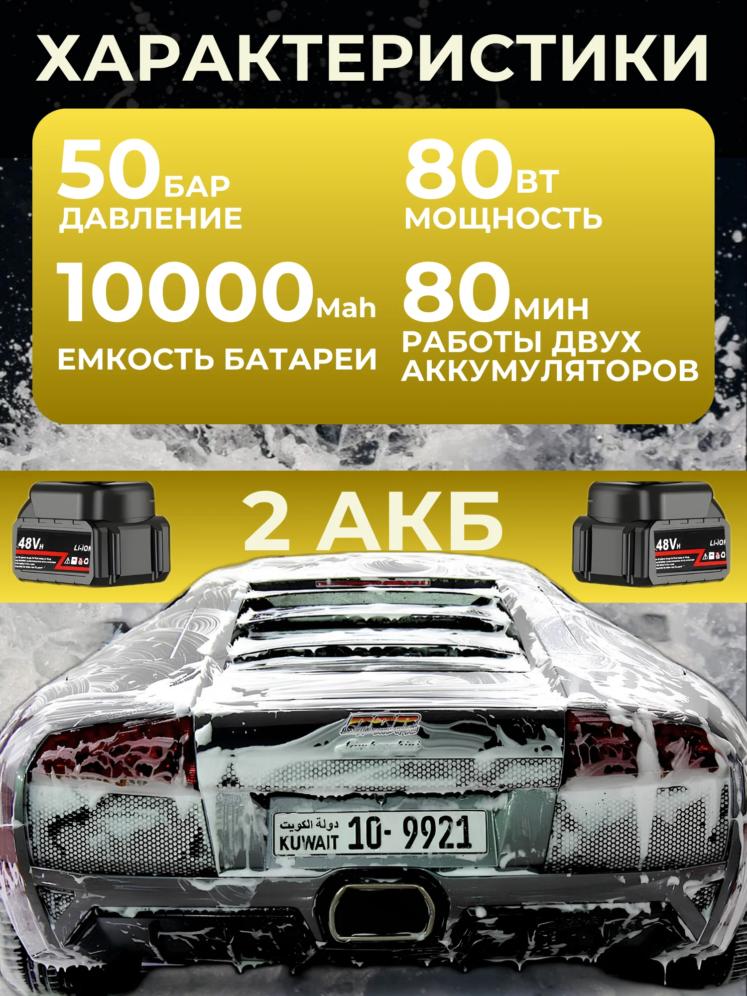 Автомобильная мойка для авто / Керхер на аккумуляторе высокого давления / Универсальный