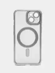 Серебряный чехол для айфон (iPhone) 11 12 13 14 15 16 Pro Max, MagSafe, прозрачный