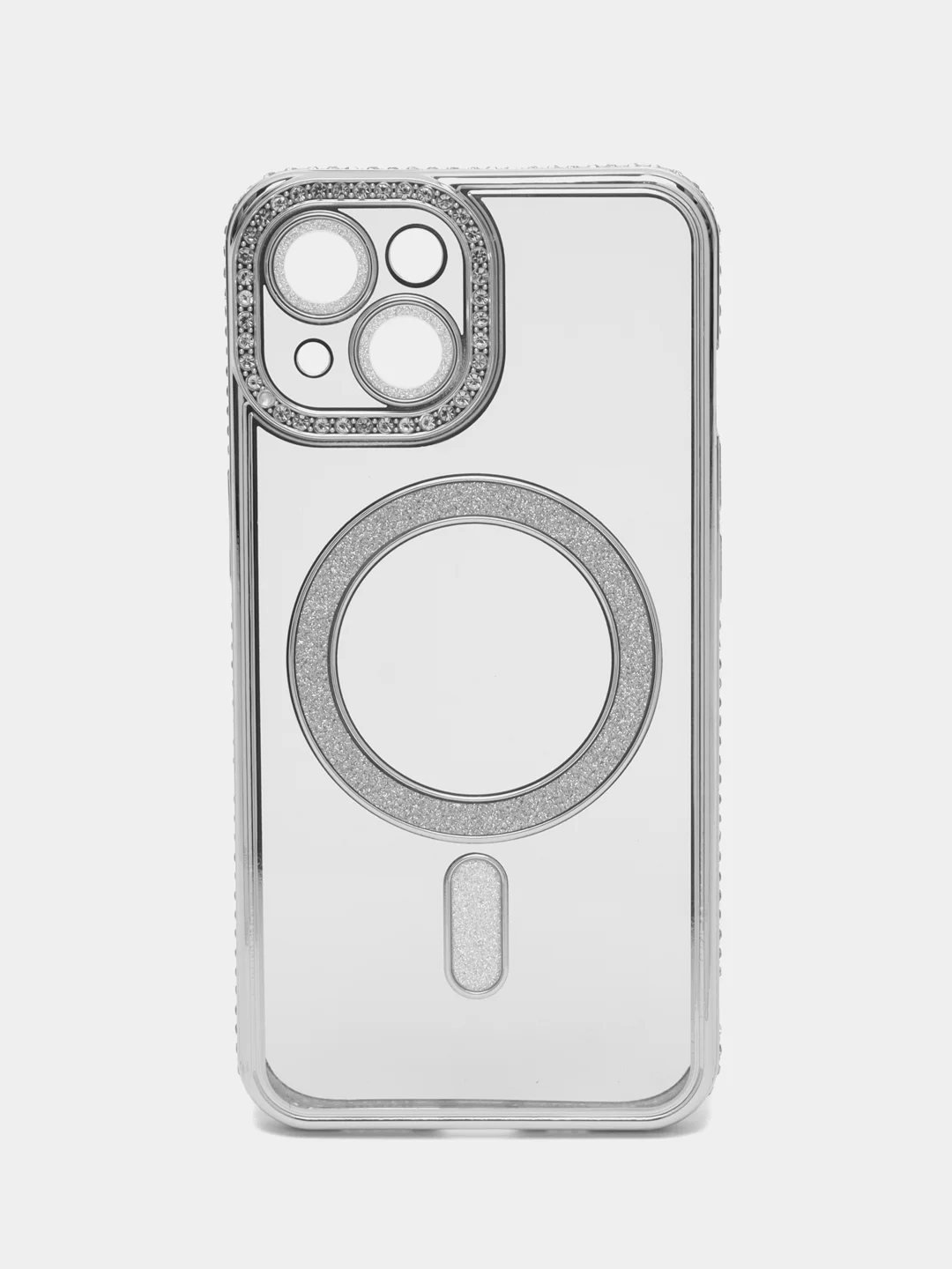 Серебряный чехол для айфон (iPhone) 11 12 13 14 15 16 Pro Max, MagSafe, прозрачный