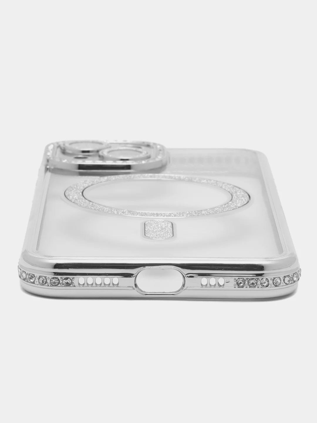 Серебряный чехол для айфон (iPhone) 11 12 13 14 15 16 Pro Max, MagSafe, прозрачный