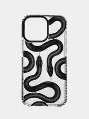 Черный чехол для iPhone (Айфон) 11, 12, 13, Pro, Pro Max, 14, 15, Pro, Pro Max с принтом Змея