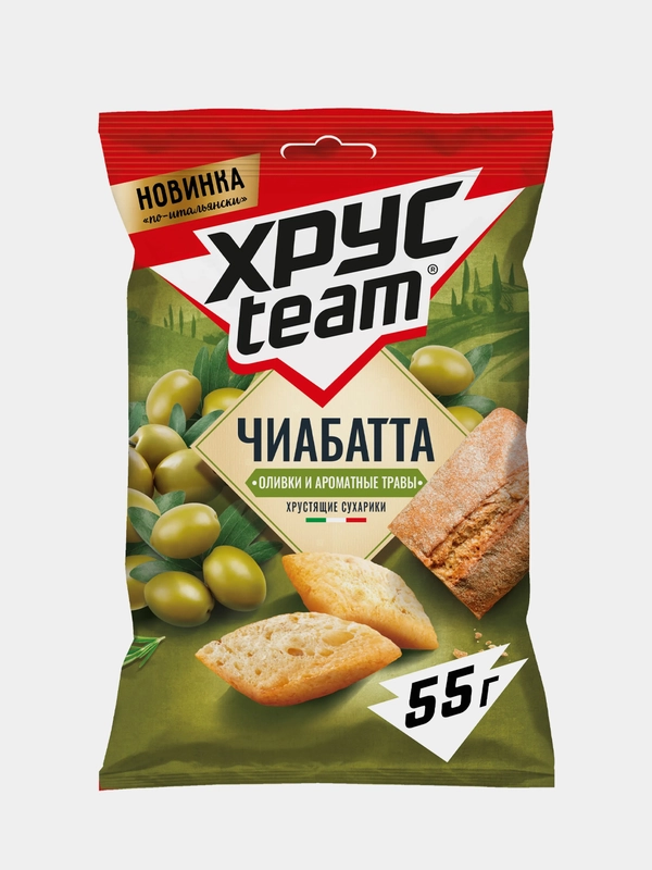 Сухарики Хрусteam Чиабатта "Оливки с травами", 55г