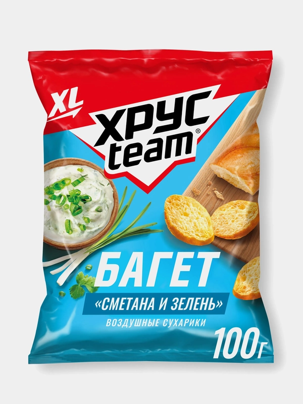 Сухарики Хрусteam Багет "Сметана и Зелень", 100г