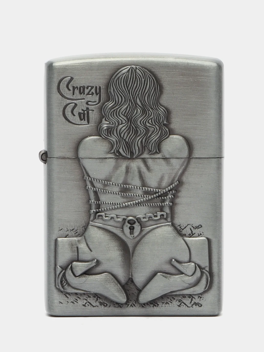 Серебряный зажигалка бензиновая с рельефным рисунком девушки