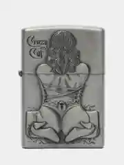Серебряный зажигалка бензиновая с рельефным рисунком девушки