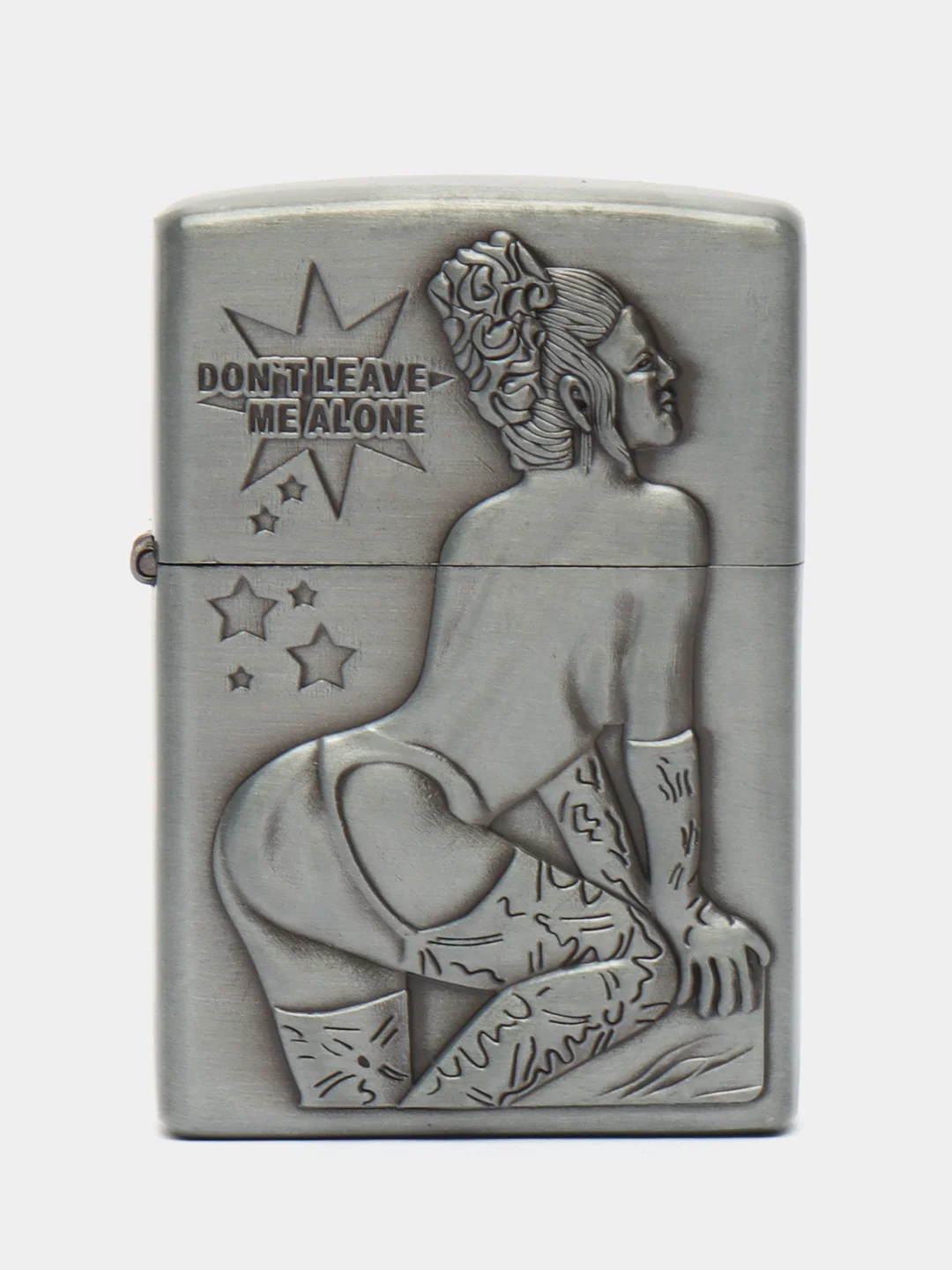 Серый металлик зажигалка бензиновая с рельефным рисунком девушки