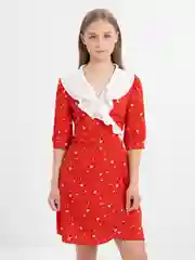 Красный платье женское домашнее на запах, туника домашняя