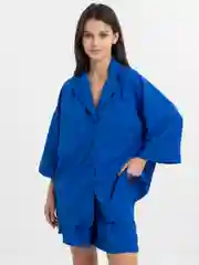 Костюм женский льняной, с рубашкой и шортами, оверсайз, зеленый