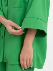 Костюм женский летний льняной/ Костюм с рубашкой и шортами, оверсайз,зеленый