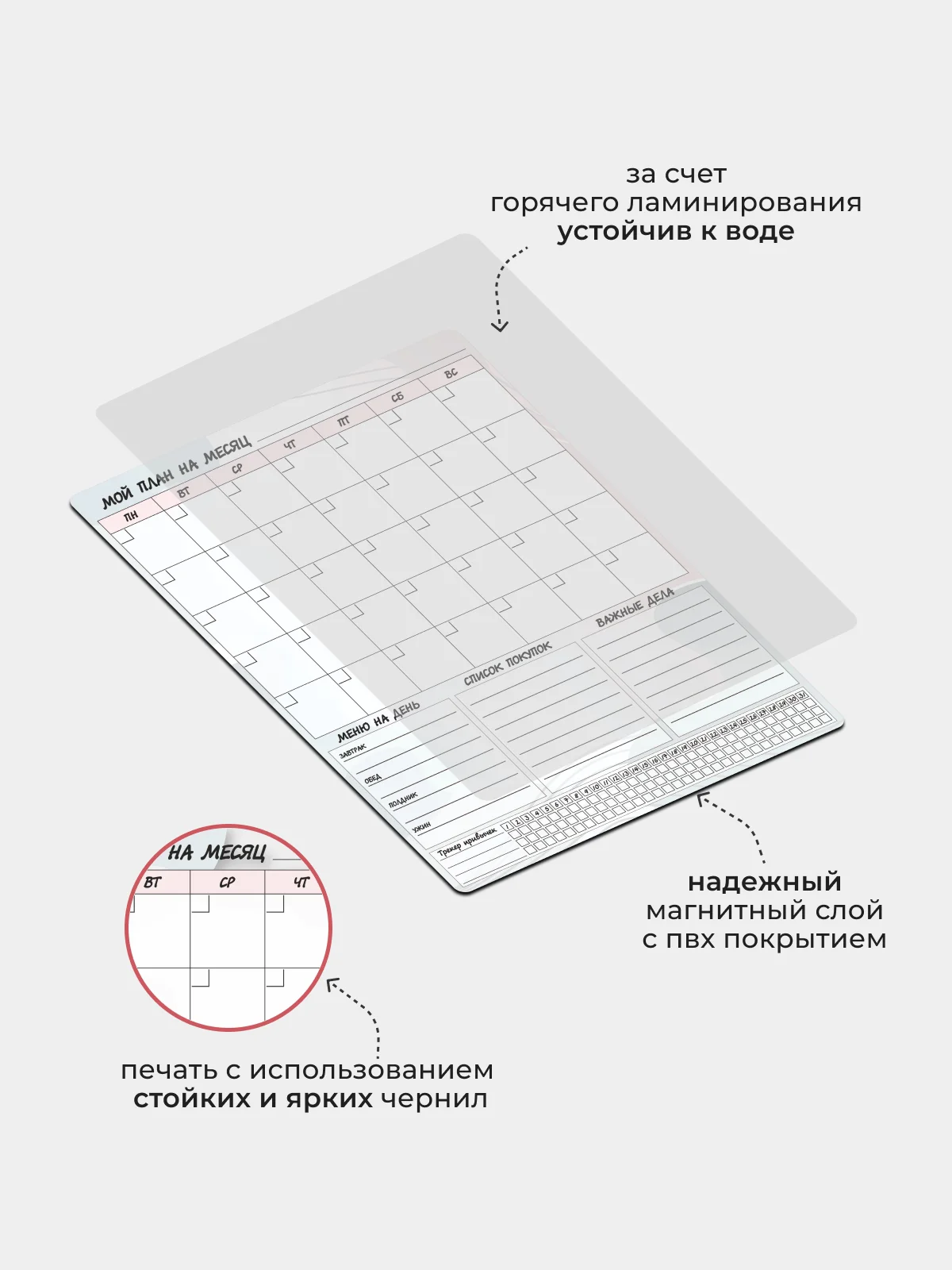 Магнитный планер на холодильник многоразовый с маркером, доска планер на магните 5 в 1