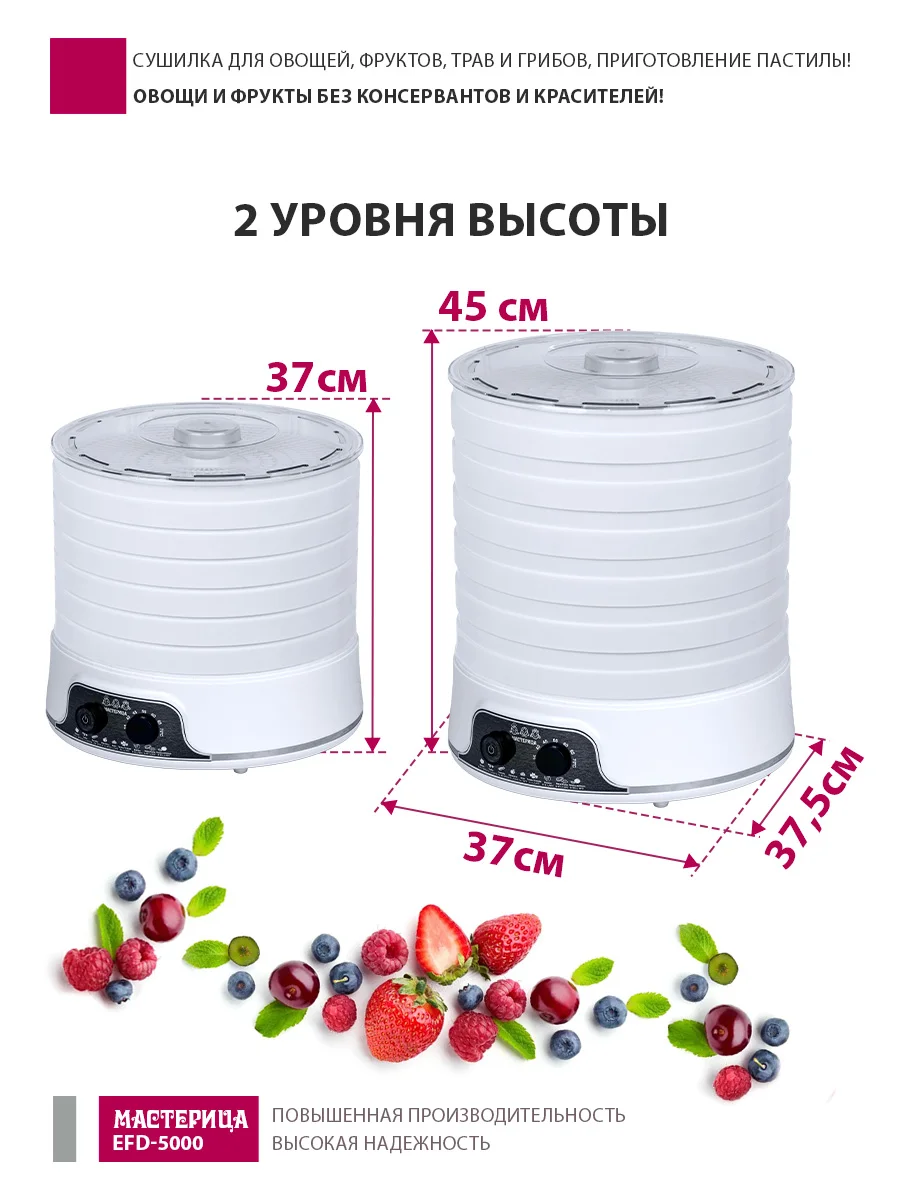 Сушилка для овощей и фруктов Мастерица EFD-5000 6 поддонов + 3 поддона д.пастилы в подарок