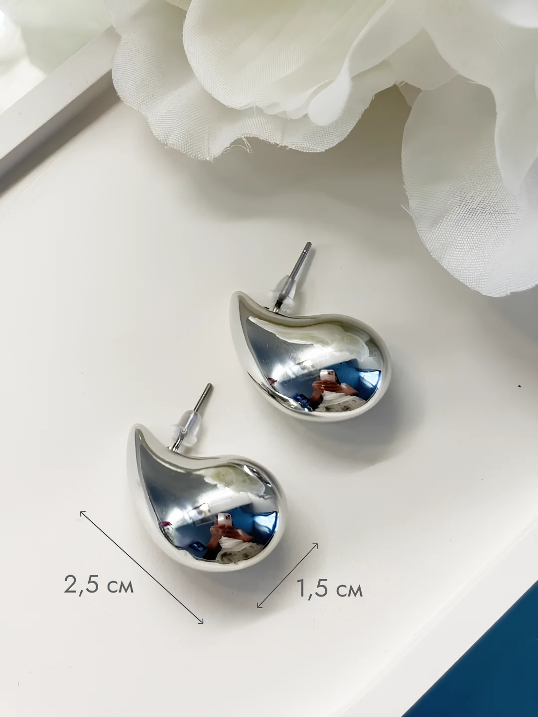 Серебряный серьги женские Капли объемные, серьги олд мани