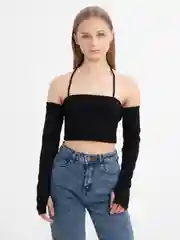 Черный лонгслив с открытыми плечами