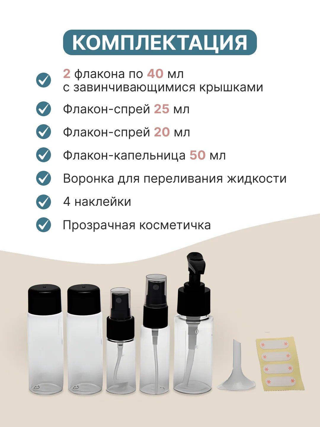 Дорожный набор флаконов для путешествий с косметичкой