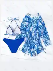 Бирюзовый купальник раздельный, тройка, купальник женский