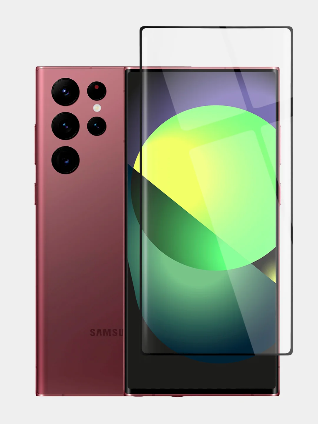 Прозрачный стекло 3D на Samsung Galaxy S22 Ultra защитное BROSCORP со шпателем и рамкой, закаленное