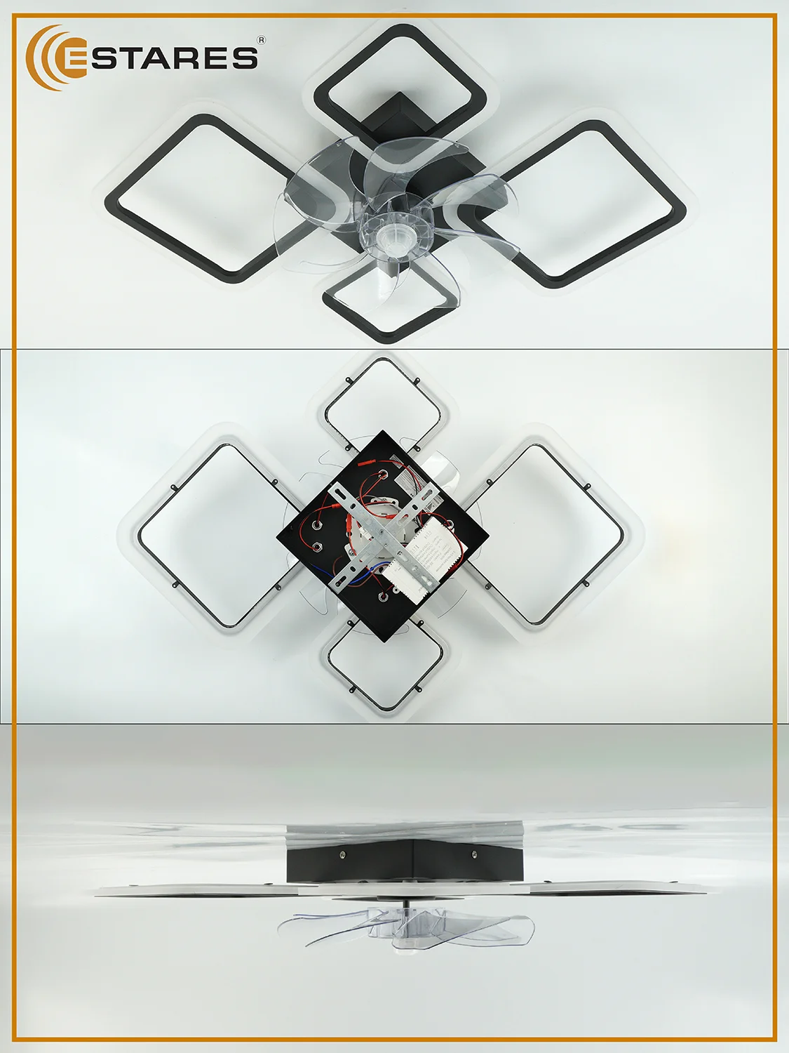 Управляемая потолочная люстра светодиодная с пультом Estares  FAN OVAL 70W+18W черная