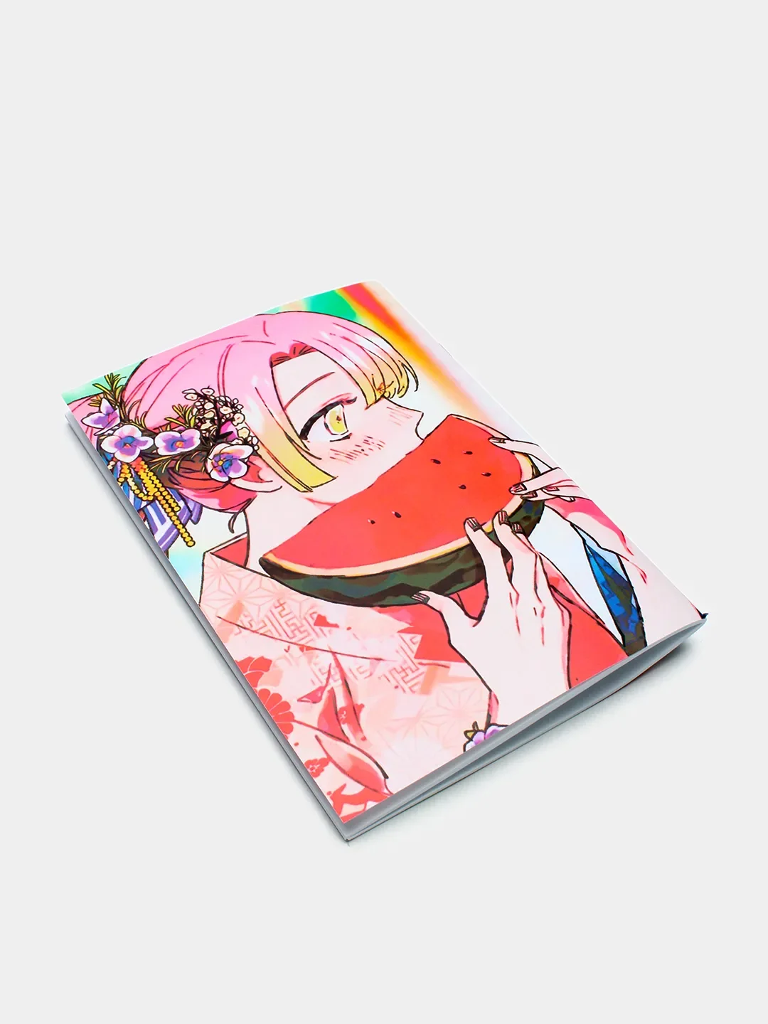 Кораллово-розовый тетрадь аниме в клетку "Клинок, рассекающий демонов", 30л