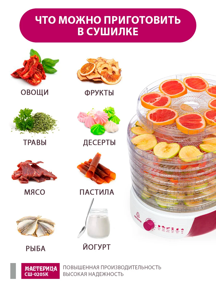 Сушилка для овощей и фруктов с функцией йогуртница Мастерица СШ-0205К