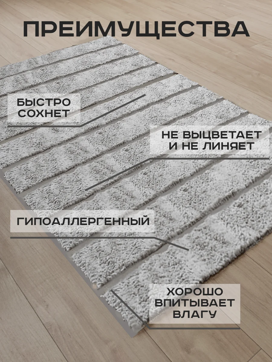 Коврик прикроватный для пола, ванной, противоскользящий