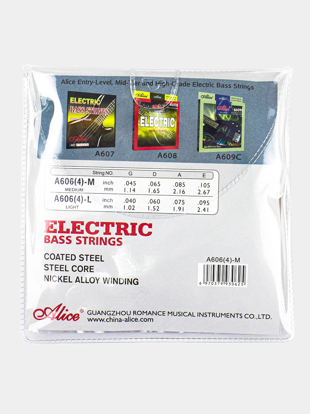 Струны для бас-гитары Alice 4-Strings A606(4)-M 45-105