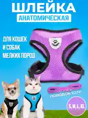 Фиолетовый шлейка с поводком светоотражающая для собак и кошек