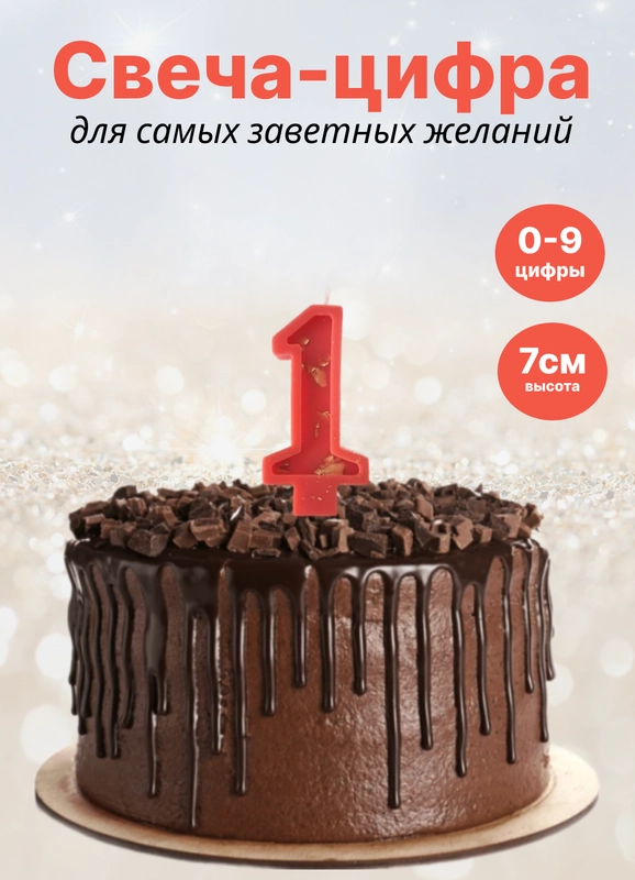 Свеча "Цифра" для торта на день рождения, блестящие свечки, 7 см