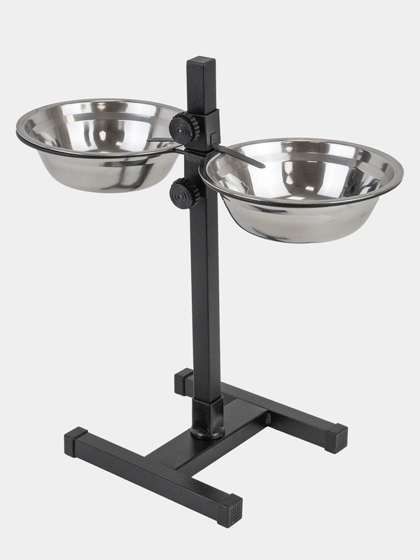 Миска на подставке PetTails, стойка металлическая, регулируемая, двойная, h30 см, 2*0,7 л