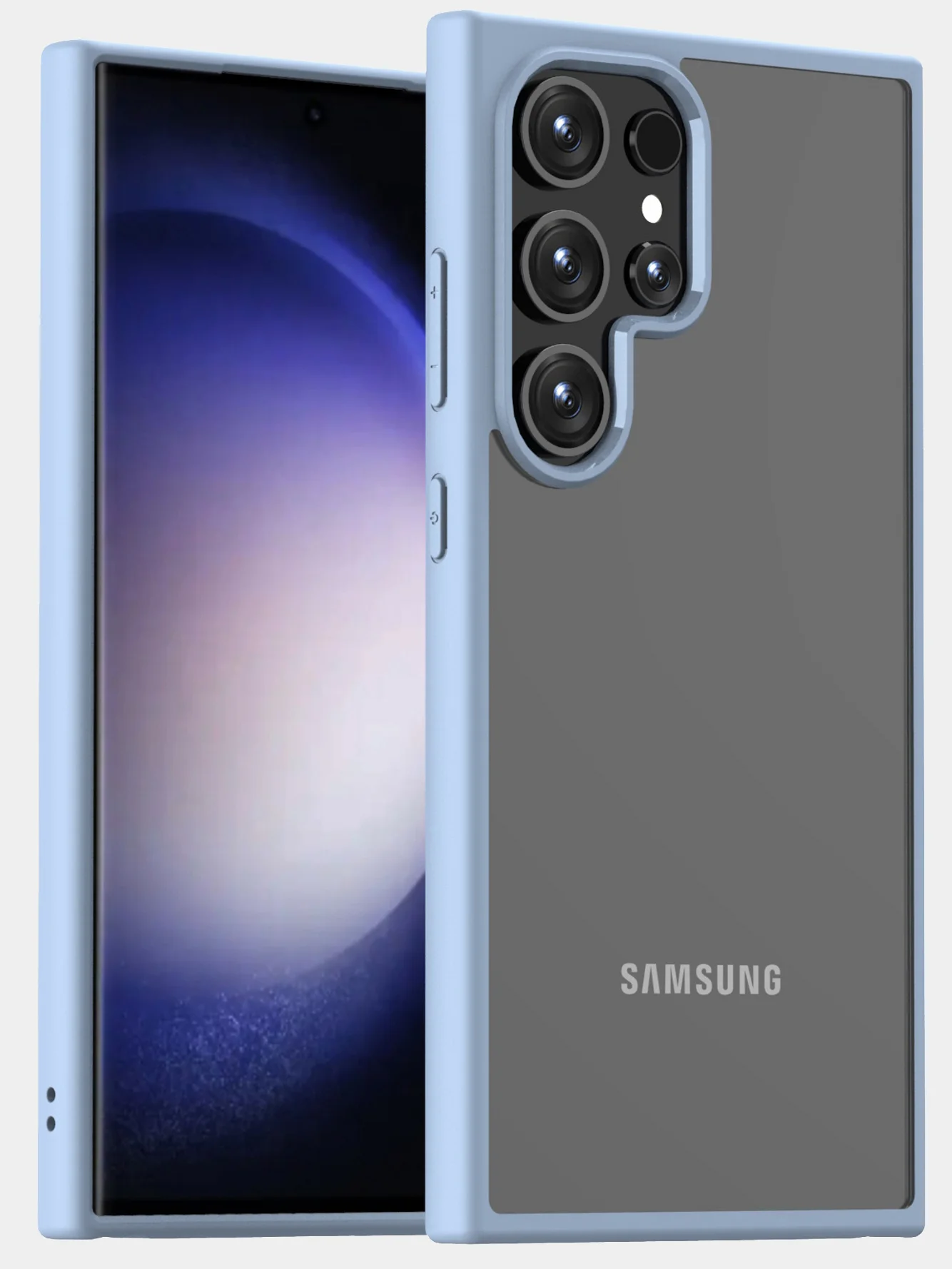 Голубой прозрачный чехол для Samsung S24 Ultra / Самсунг S24 Ультра с силиконовым кантом