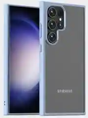 Голубой прозрачный чехол для Samsung S24 Ultra / Самсунг S24 Ультра с силиконовым кантом
