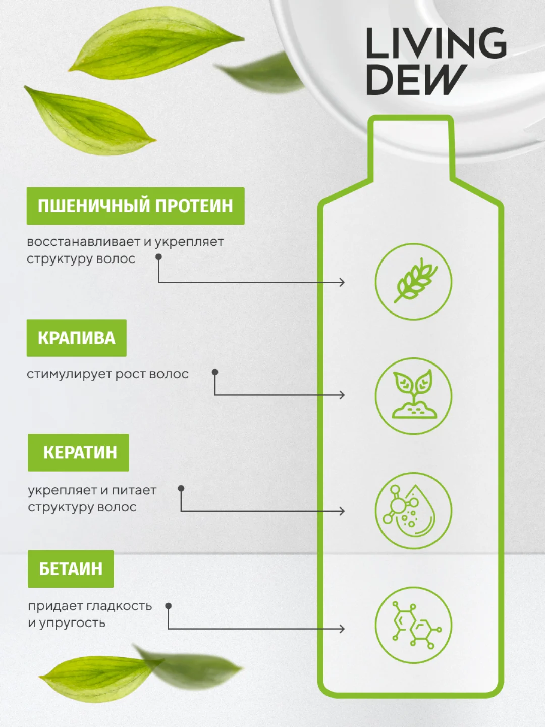 LIVING DEW, Шампунь для сухих и ломких волос, "Роса", комплексное восстановление, 500 мл