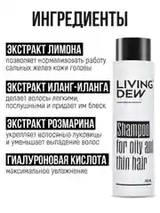 Профессиональный шампунь для жирных и тонких волос Living Dew