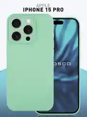 Зеленый чехол и стекло для Apple iPhone 15 Pro силиконовый ROSCO матовый тонкий с защитой камер