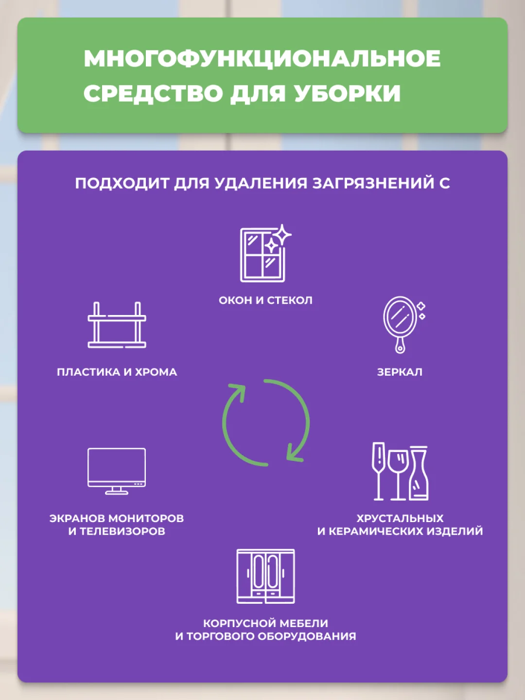 Универсальное средство для мытья окон, стекол и зеркал, 750 мл