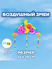 Воздушный змей с леской 80 см, "Божья коровка", "Единорог"