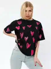 Черный футболка с принтом
