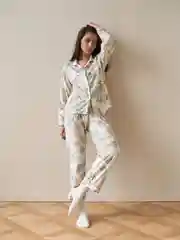 Разноцветный пижама женская теплая с брюками