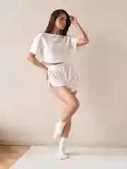 Белый пижама женская с шортами и топом, домашний комплект