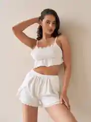 Белый пижама ажурная с шортами и майкой на бретельках
