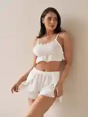 Белый пижама ажурная с шортами и майкой на бретельках