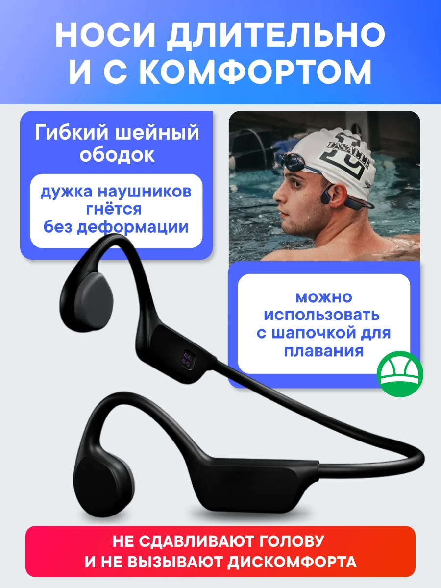 Наушники беспроводные BCB-6, блютуз, спортивные, с костной проводимостью для бассейна