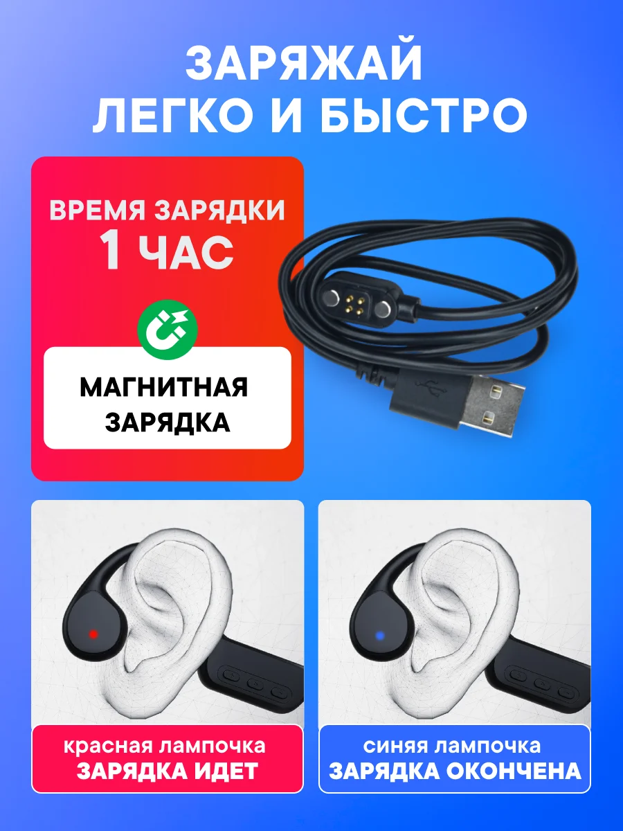 Наушники беспроводные BCB-6, блютуз, спортивные, с костной проводимостью для бассейна