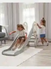 Горка детская для катания со спуском, 136 см, Unix Kids Music Grey с баскетбольным кольцом